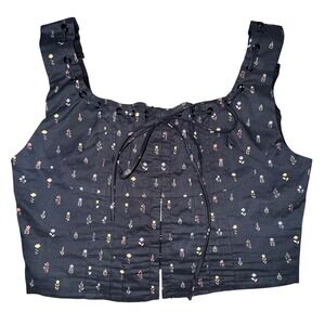 NWT Creamon Floral Lace-Up Corset Crop Top | Cottagecore Boho | Milkmaid |Size S